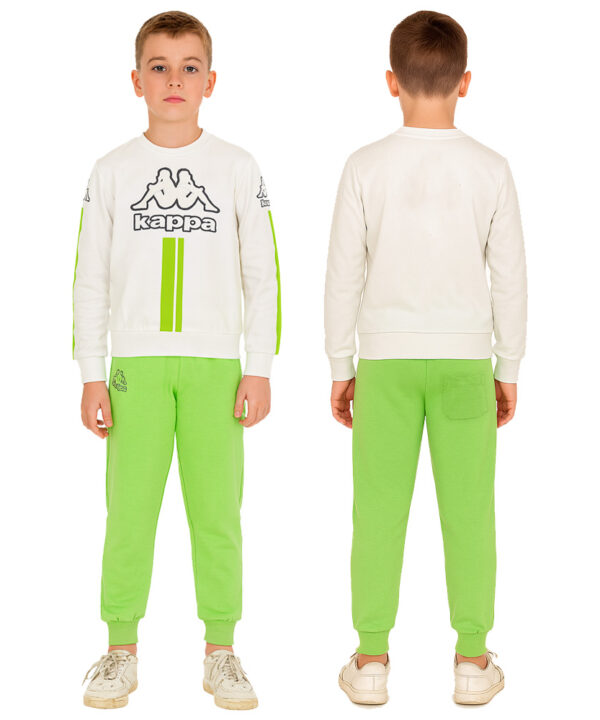 Zinaf Kids Sweatshirt & Jogger Set – White & Green Toddler Boys Girls Tracksuit, Sporty Logo Activewear Outfit