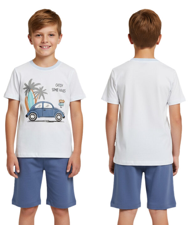 "Catch Some Waves Kids' Summer Set – Surf Car T-Shirt & Shorts"