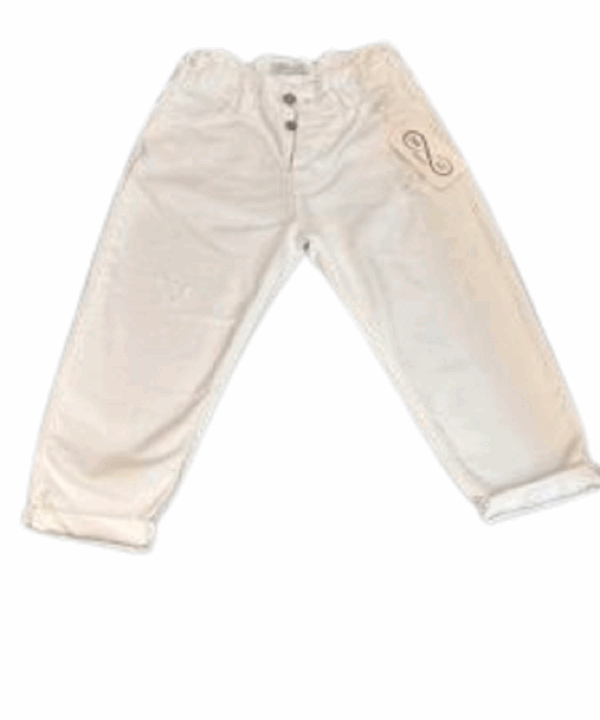Stylish White Distressed Jeans for Kids – Comfortable, Trendy Fit with Rolled Cuffs and Elastic Waistband