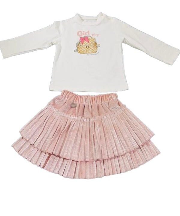 Zinaf Kid Baby Girl Outfit Set Long Sleeve Cotton Top and Pleated Skirt Stylish Party Wear