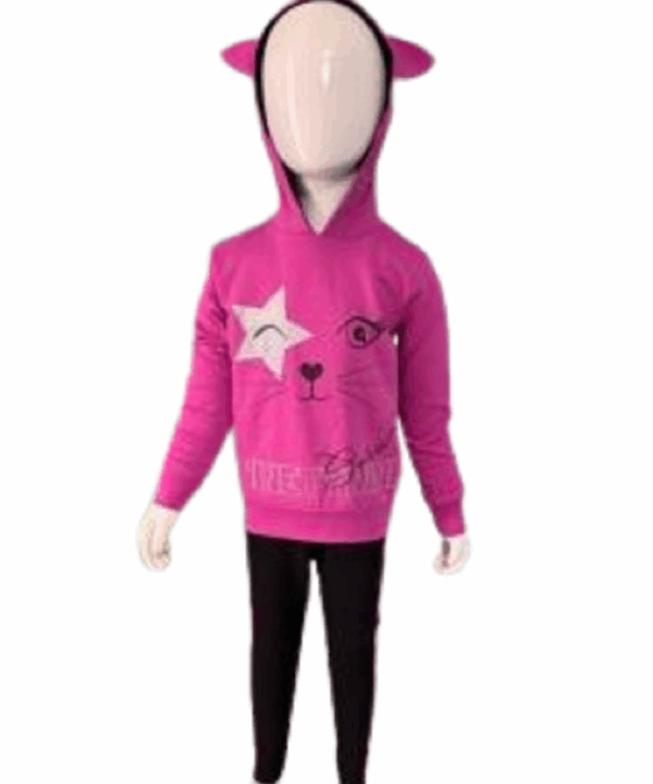 Cute Pink Cat Hoodie & Black Leggings Set for Girls – Fun Animal Design with Ears – Cozy & Stylish