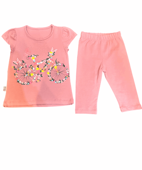 Girl's Pink Floral Bicycle Leggings Set - Charming & Comfy 2-Piece Outfit for Kids