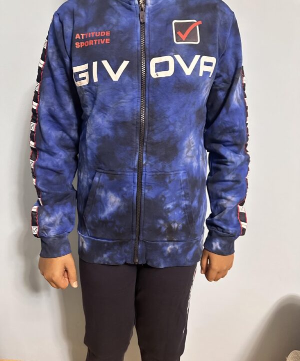 GIVOVA Sportswear Zip-Up Jacket – Blue Tie-Dye Track Jacket with Logo Taping and Front Pockets | “Attitude Sportive” Edition
