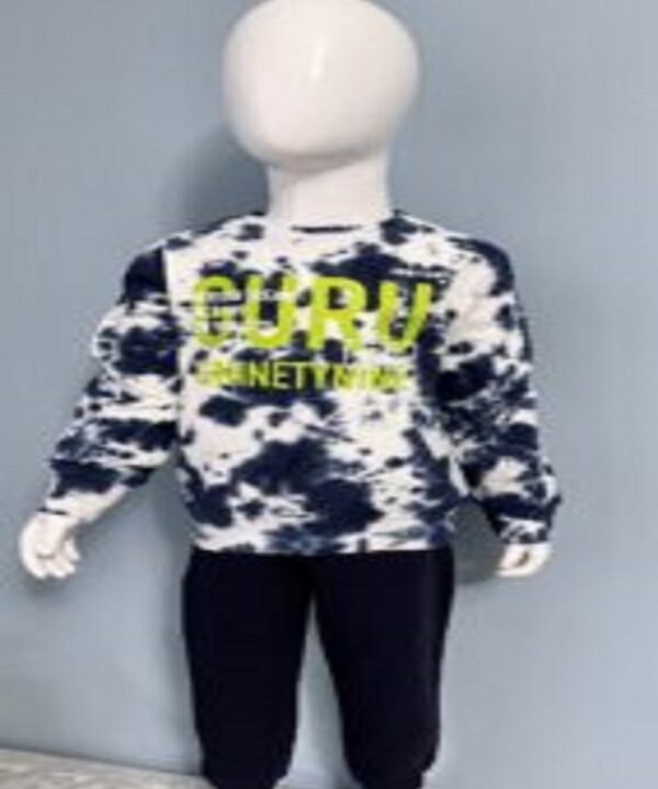 Boys' Tie-Dye "GURU GNINETYNINE" Sweatshirt & Joggers Set – Stylish Casual Outfit for Kids.
