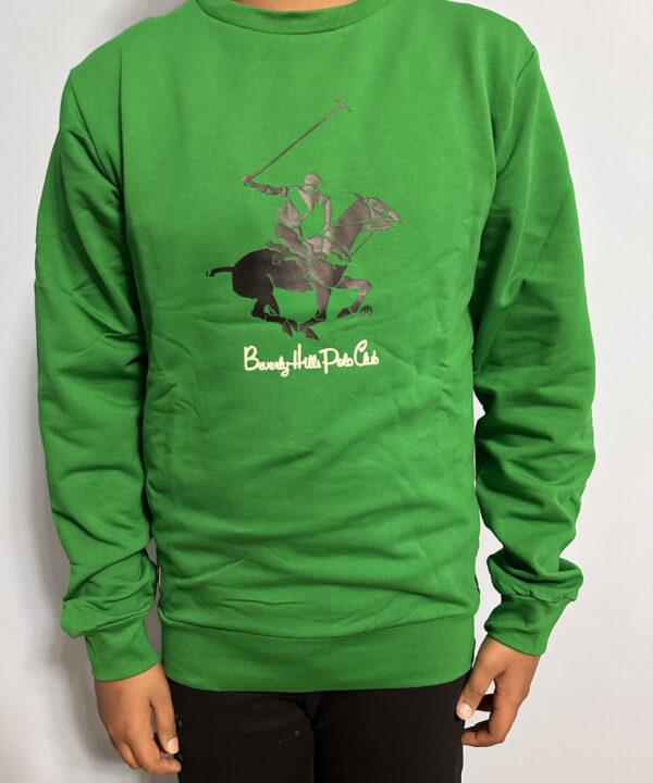 Beverly Hills Polo Club Green Sweatshirt for Boys – Crew Neck Pullover with Iconic Horse Rider Logo