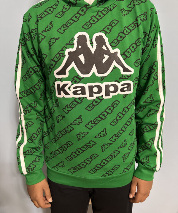 Men’s Green Logo Print Hoodie with Classic Omini Design and White Side Stripes
