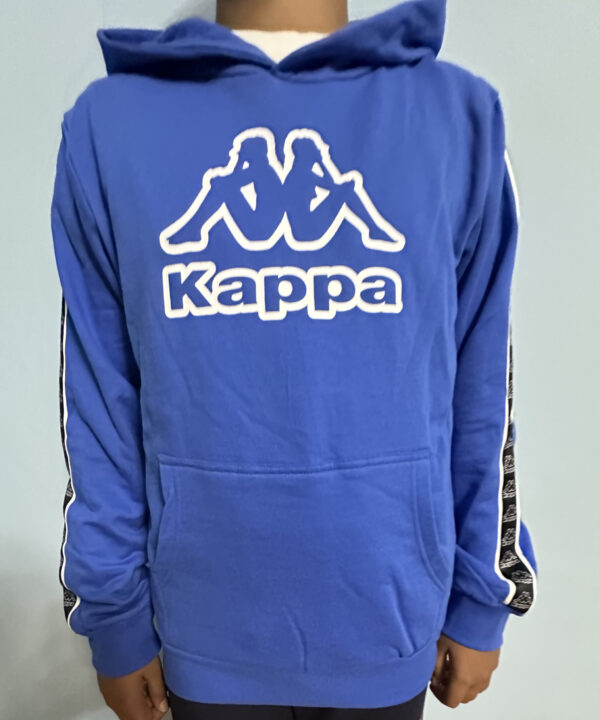 Kappa Classic Blue Hoodie for Men – Stylish & Comfortable Pullover Sweatshirt with Iconic Logo and Taped Sleeves