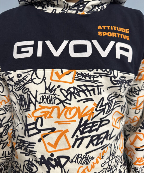 Givova Attitude Sportive Hoodie and Pants Set – White, Navy & Orange Streetwear with Graffiti Print