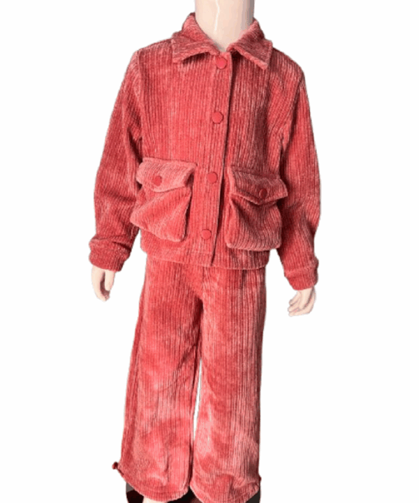 Cozy Pink Kids 2-Piece Winter Set – Soft Ribbed Jacket & Matching Pants, Warm Corduroy Outfit Perfect for Cold Weather, Stylish & Comfortable