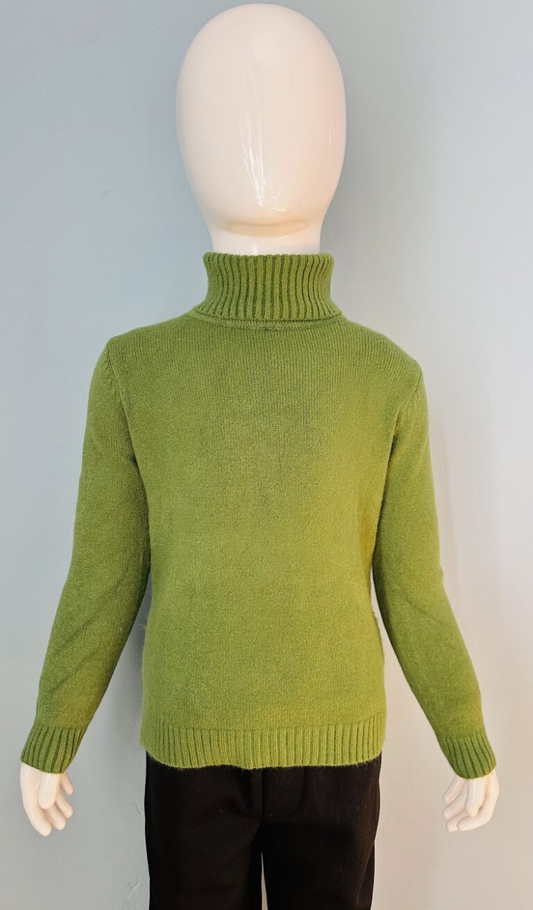 Kids Green Turtleneck Sweater – Soft Winter Knitwear for Boys & Girls | Warm Full Sleeves | Cozy Casual Cold-Weather Wear