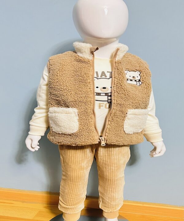 Cozy Toddler Winter Outfit with Fleece Teddy Vest, Sweatshirt & Corduroy Pants | Warm Baby Boys Girls 3-Piece Casual Set