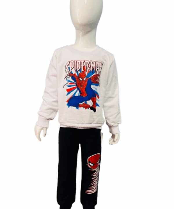 Kids Spider-Man Sweatshirt & Jogger Set | White & Black Superhero Outfit | Boys Full Sleeve Winter Clothing Set